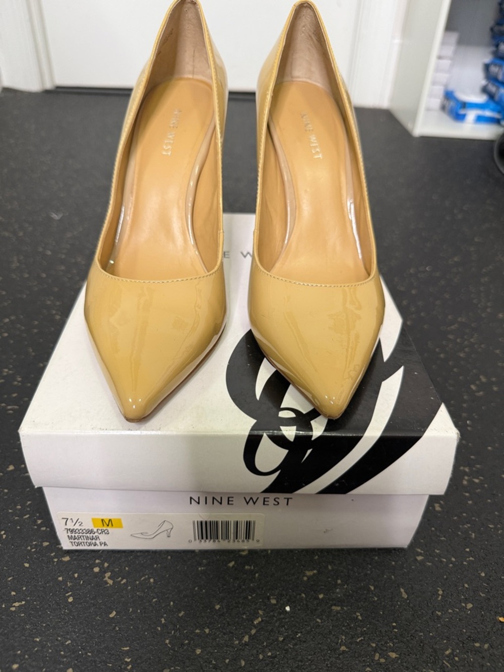 Nine West Patent Pointed-Toe Pumps in Tan